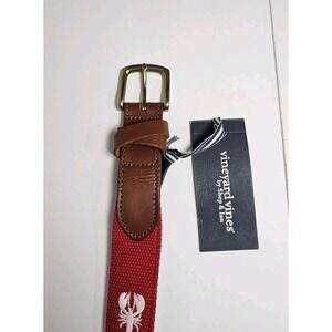 vineyard vines lobster Canvas Club Belt Sz32 100% Italian Leather  Racing Red